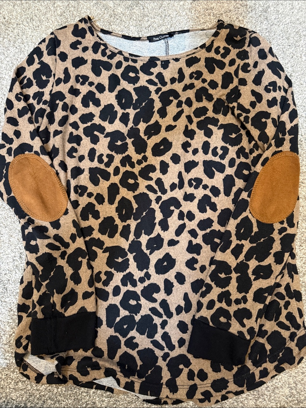 Pink Clover Brown and Black Leopard Print Top